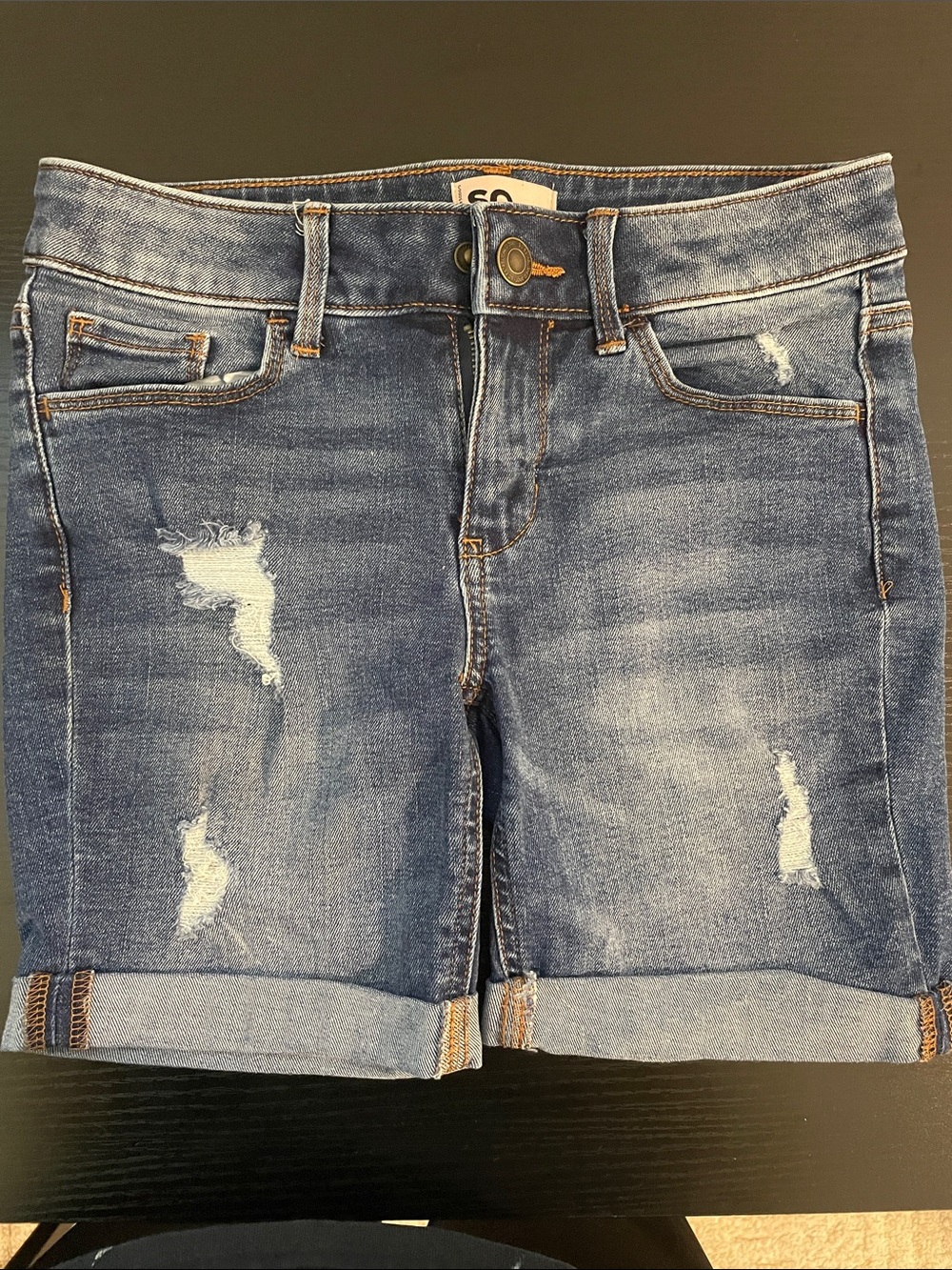 SO Girls' Washed Blue Distressed Denim Shorts